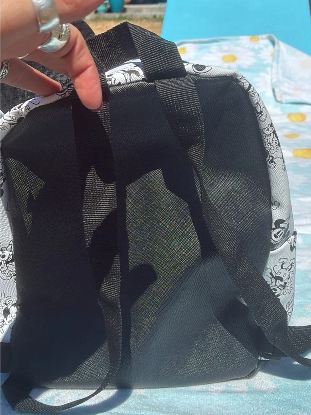 Disney Black & White Mickey Mouse Pattern Backpack with Red Front Pocket